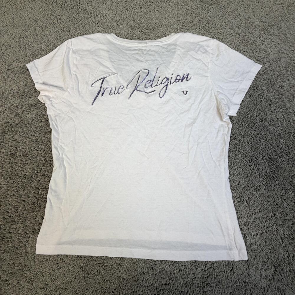 True Religion Shirt Girls XL White Short Sleeve V-Neck Tagless Embroidered